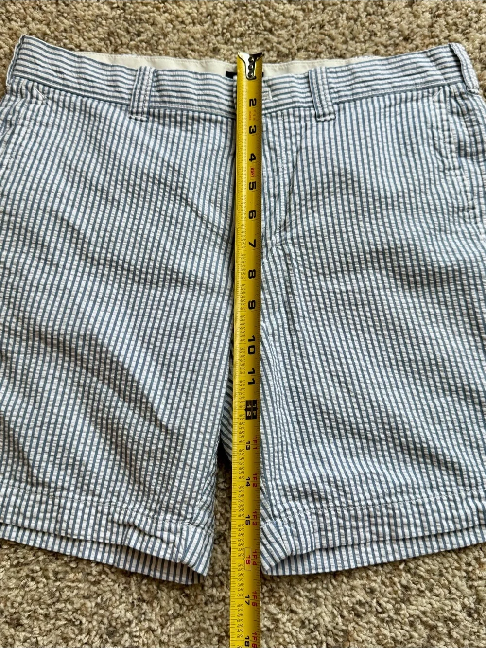 J.Crew Mens 30 Seersucker Shorts 7” Inseam Blue White Striped Preppy Chino